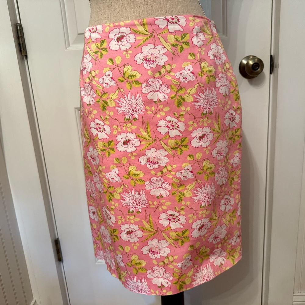 J. McLAUGHLIN SKIRT STRAIGHT PENCIL PINK WHITE GREEN FLORAL SIZE 4